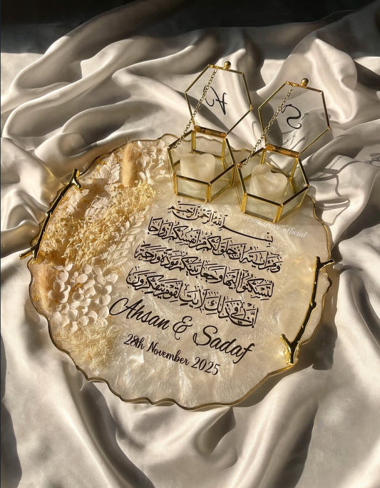 13" Dried White & Gold Flakes Tray