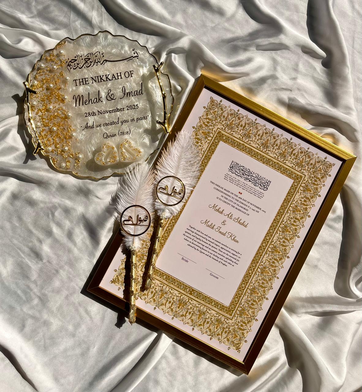 Gold-Accented Nikkah Plaque and Certificate Duo