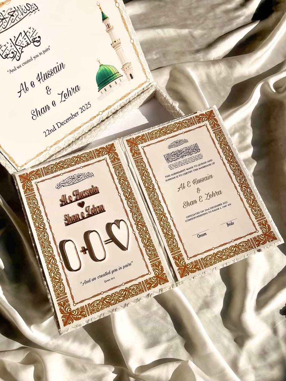 Handmade Nikkah Certificate Folder: Beige & Gold