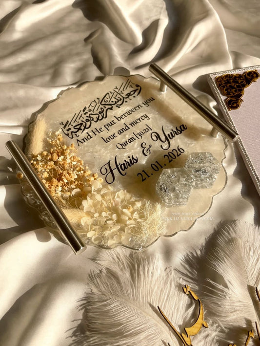 Nikkah Set 1 – Premium Silver Framed Nikkah Nama with Resin Ring Tray & Qabool hai Pens