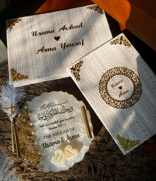 Nikkah Set 9 – Premium Nikkah Booklet with Customized Box & Resin Tray